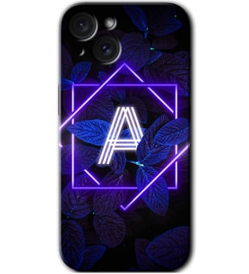 İphone 15 Plus Kılıf HD Desen Baskılı Kılıf - Dark Neon Yaprak A Harfi