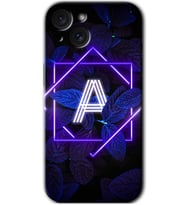 İphone 15 Plus Kılıf HD Desen Baskılı Kılıf - Dark Neon Yaprak A Harfi