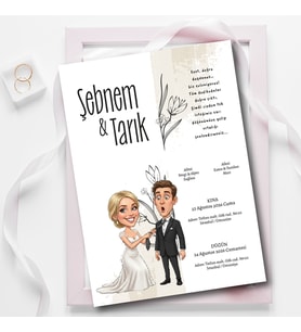 Ezgoola / Kişiye Özel Karikatürlü Davetiye-Gelin Damat 1 / Nişan ve Düğün Davetiye / 13x18 cm Zarf Dahil / Düğün Daveti / Nişan Davetiye / Davetiye