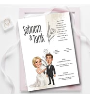 Ezgoola / Kişiye Özel Karikatürlü Davetiye-Gelin Damat 1 / Nişan ve Düğün Davetiye / 13x18 cm Zarf Dahil / Düğün Daveti / Nişan Davetiye / Davetiye