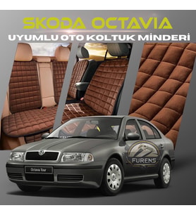 Skoda Octavia Kahverengi Renk Tay Tüyü Cepli & Terletmez Sırtlı Oto Koltuk Minder Seti - Koltuk Koruma Kılıfı (ÖN & ARKA TAM SET)