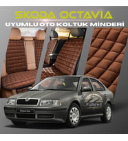 Skoda Octavia Kahverengi Renk Tay Tüyü Cepli & Terletmez Sırtlı Oto Koltuk Minder Seti - Koltuk Koruma Kılıfı (ÖN & ARKA TAM SET)