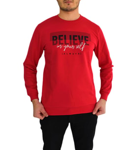 Erkek Sıfır Yaka Sweat Belıeve BGL-ST01724 (Kırmızı)