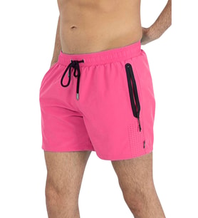 Pembe Likralı Esnek Kumaş Su İtici Özellikli Düz Renk Erkek Plaj Deniz Şort Mayo - 2201-Pembe