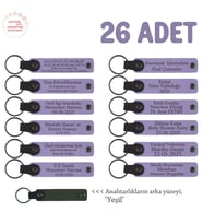 Doğum Yapan Anneye Hediye, İsmine Özel 26'lı Hatıra Anahtarlık Seti, Mor Menekşe & Yeşil (Lila - Mor)