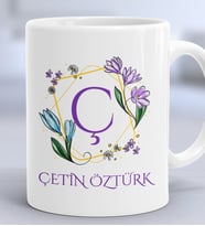 Kişiye Özel Çiçekli Ç Harfli Hediye Kupa Bardak İsim Soyisim Yazılı (Beyaz)