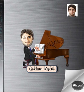 Kişiye Özel Piyanist Erkek Ahşap Magnet -2