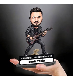Elektro Gitarist Müzisyen Erkeğe Hediye Kişiye Özel Karikatürlü Biblo