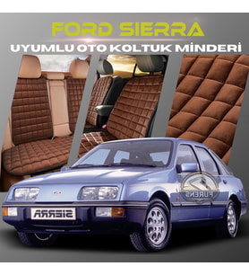 Ford Sierra Kahverengi Renk Tay Tüyü Cepli & Terletmez Sırtlı Oto Koltuk Minder Seti - Koltuk Koruma Kılıfı (ÖN & ARKA TAM SET)