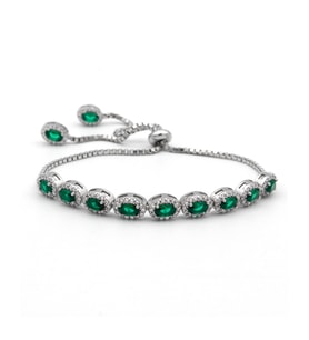 Else Silver Zümrüt Oval Taşlı Asansörlü Gümüş Bileklik
