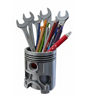 Piston Tasarımlı Kalemlik & Masaüstü Organizer – Kalem, Maket Bıçağı ve Tornavida Düzenleyici