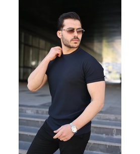 Erkek Bisiklet Yaka Petek Dokulu Kısa Kollu Triko Tişört