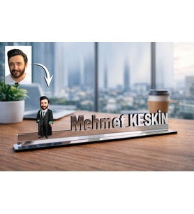 Kişiye Özel Avukat Karikatürlü 30 cm Ayna Pleksi Masaüstü İsimlik - Avukat Hediyesi Avukata ve Hukukçuya Hediye