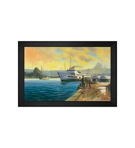 İstanbul Boğazı Motifli Kanvas Tablo 50 x 70 cm Siyah Çerçeve