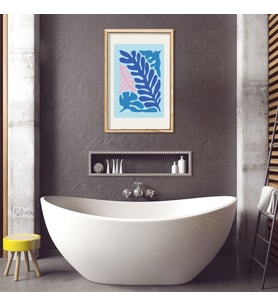 Tekli Ahşap Lamine Çerçeveli Mdf Banyo Tablosu Mavi Yosunlar (Ahşap)
