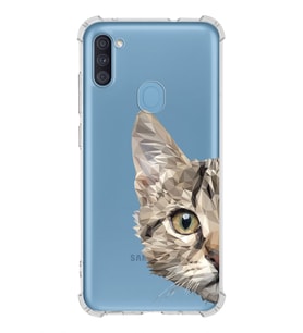 Samsung Galaxy A11 Uyumlu Köşe Korumalı Antişok Kapak Catface Tasarımlı Şeffaf Silikon Kılıf