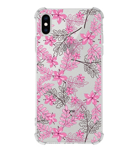 Apple iPhone XS Uyumlu Köşe Korumalı Antişok  Kapak Floral Pembe Tasarımlı Şeffaf  Kılıf