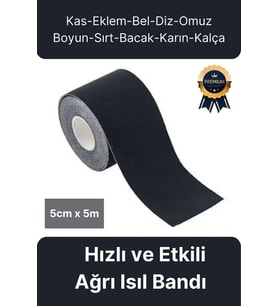Hızlı Etkili Siyah Bel Diz Omuz Boyun Sırt Bacak Kas Eklem Kinezyo Ağrı IsıI Bandı 5cm x 5m