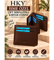 HKY İsme Özel Hakiki Deri Çift Mıknatıslı Erkek Cüzdan Kartlık – Çok Bölmeli İnce Tasarım