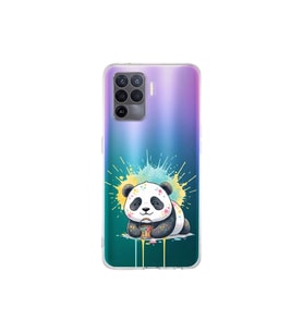 OPPO A96 ile Uyumlu Splash Panda Tasarımlı Şeffaf Silikon Kılıf