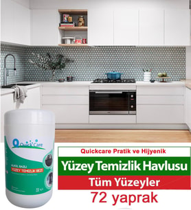 QUICKCARE Dezenfektanlı Yüzey Temizlik Havlusu 72 Yaprak- Limon Kokulu (Beyaz)