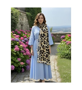 Sarı Leopar / Cupra Saten Aksesuar Şal Atkı Estascraf 180x70cm