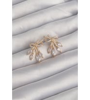 Pirinç Gold Renk Zirkon Taşlı Fiyonk Küpe - EBJ240820W26693 (Renksiz)