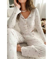 Merry See Özel Örme Kumaş Baskılı Uzun Kollu Pijama Takımı (Çok Renkli)