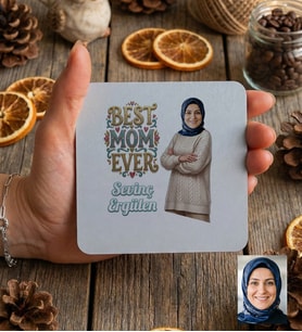 Kişiye Özel Karikatürlü Best Mom Ever Anneye Hediye Bardak Altlığı Anneler Günü Hediyesi
