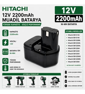 HITACHI 12v 2200mah EB1230X, EB1233X, BCC1215, 320386 ile Uyumlu Muadil Matkap Bataryası