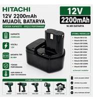 HITACHI 12v 2200mah EB1230X, EB1233X, BCC1215, 320386 ile Uyumlu Muadil Matkap Bataryası