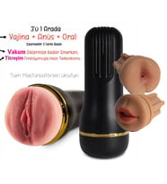 Do it Love - Multi Premium Realistik Vakumlu ve Titreşimli  + Oral + Vajina Mastürbatör Set (STD)