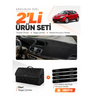 RENAULT MEGANE 3 LİF EKRAN (2008-2015) Uyumlu Torpido Örtüsü + Deri Bagaj Çantası Seti - Siyah