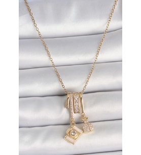 316L Çelik Gold Renk Zirkon Taşlı Sallantı Fotoğraf Makinası Figür Charm Kad? - GLST4435-935