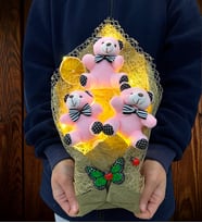 Led Işıklı Pembe Ayıcıklı Peluş Ayıcık Buketi Doğum Günü Hediyesi Arkadaşa Hediye Sevgiliye Hediye (Model 1)