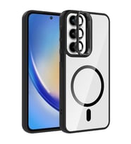 Samsung Galaxy A35 Uyumlu Kılıf Standlı ve Kamera Lens Hediyeli M-Safe Şarj Özellikli Zore Etro Kapak (Siyah)