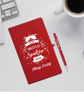 Yılbaşı Hediyesi Kırmızı Defter & Kalem Seti (Beyaz)
