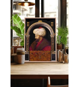 Fatih Sultan Mehmet Tasarımlı Doğal Ahşap Çerçeveli Tablo