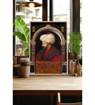 Fatih Sultan Mehmet Tasarımlı Doğal Ahşap Çerçeveli Tablo