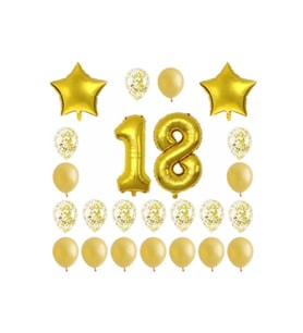 Düvenci Ticaret 18 Yaş Konfetili Balon Doğum Günü Seti Gold