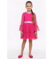 Kız Çocuk Elbise -Tül Kaplamalı-Beli Pul Detaylı 7-10 Yaş 12529 MODANINO (Fuşya)