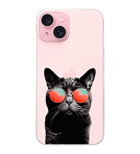 PrintiFy Apple  iPhone 15 Plus ile Uyumlu 1mm Slim Fit Kedi 3 050d Baskılı Şeffaf  Kılıf