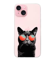 PrintiFy Apple  iPhone 15 Plus ile Uyumlu 1mm Slim Fit Kedi 3 050d Baskılı Şeffaf  Kılıf