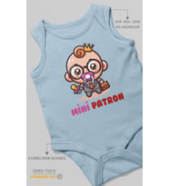 Mini Patron v2 Baskılı Bebek Zıbını – Çıtçıtlı Body  %100 Pamuk Sıfır Kol (Bebek Mavisi)