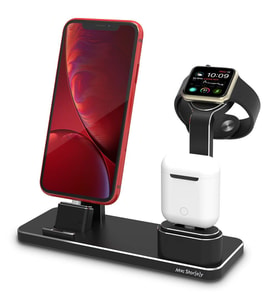 iPhone AirPods Watch Uyumlu Şarj Aleti Mıknatıslı Hızlı Şarj 3lü Metal Stand (Siyah)