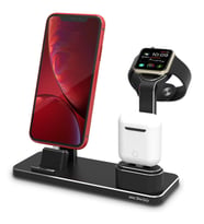 iPhone AirPods Watch Uyumlu Şarj Aleti Mıknatıslı Hızlı Şarj 3lü Metal Stand (Siyah)
