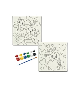 Okul Etkinliği-2'li Tuval Boyama Seti. 20x20 Cm Uv Baskı 6 Akrilik Boya 1 Fırça-model-391
