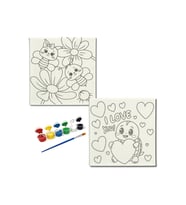 Okul Etkinliği-2'li Tuval Boyama Seti. 20x20 Cm Uv Baskı 6 Akrilik Boya 1 Fırça-model-391
