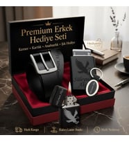 Babaya Arkadaşa Eşe Sevgiliye Hediye - İsme Özel Premium Tasarım Erkek Hediye Seti - Mekanizmalı Otomatik Kartlık Cüzdan Kemer Çakmak Anahtarlık - Kartal Logo Tasarımlı