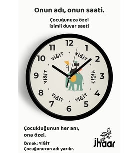 İsme Özel Sevimli Hayvanlar Çocuk Odası Duvar Saati Orta Boy 30 cm Siyah Camlı Sessiz